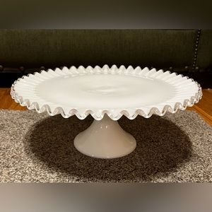 Fenton glass Large 13” Milk glass Silver Crest Cake Plate